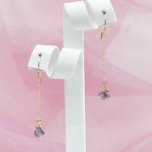 Blue Mystic Quartz Dainty Earrings, 14K Gold Filled Long Dangle Earrings